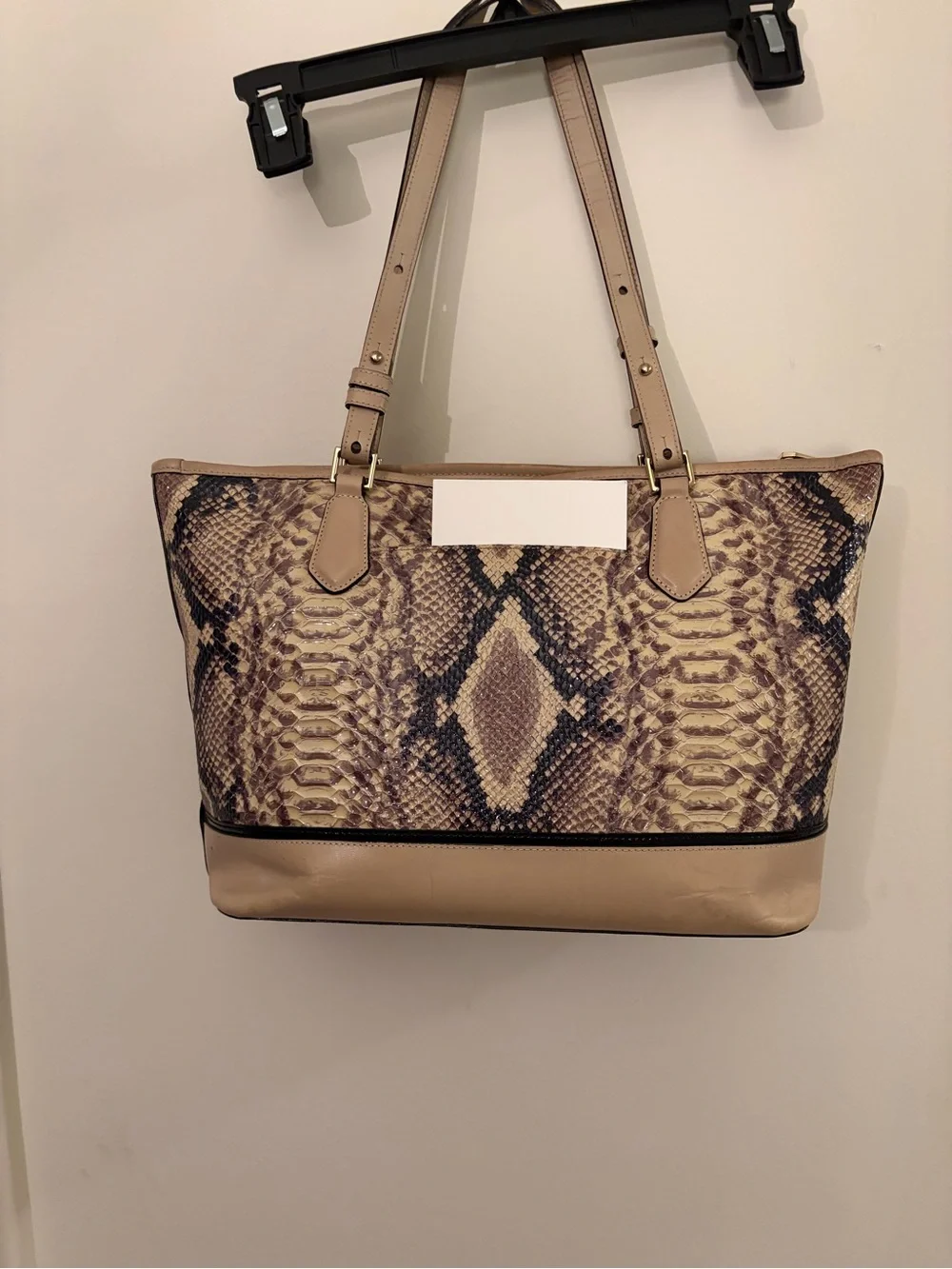 Brahmin Taupe Snake-Print Tote with Tassel